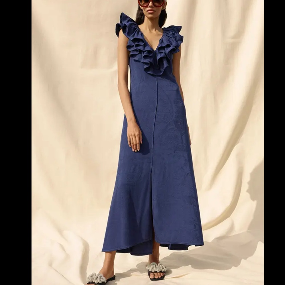 H&M Concious Exclusive V Neck Blue Midi Dress